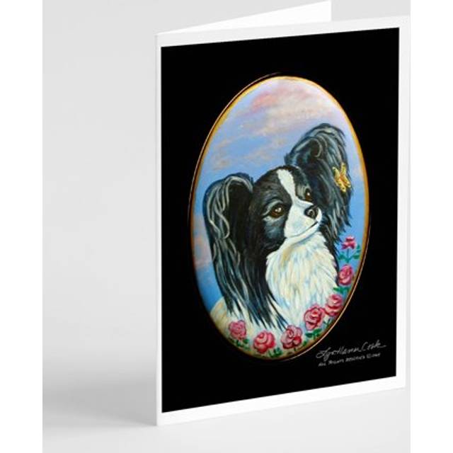Black and White Papillon Greeting Cards and Envelopes Pack of 8