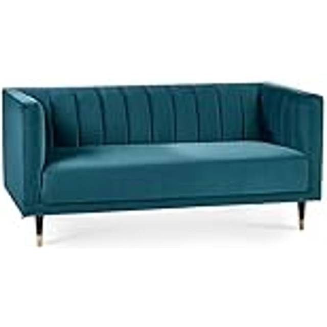 Julian Bowen Salma 2 Seater Teal Velvet Scalloped Back Sofa - Blue