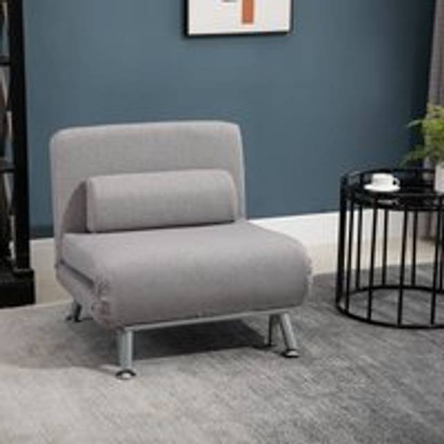 Homcom Single Sofa Bed Futon Chair Sleeper, Foldable Portable Lounge Couch, Living Room Furniture Grey