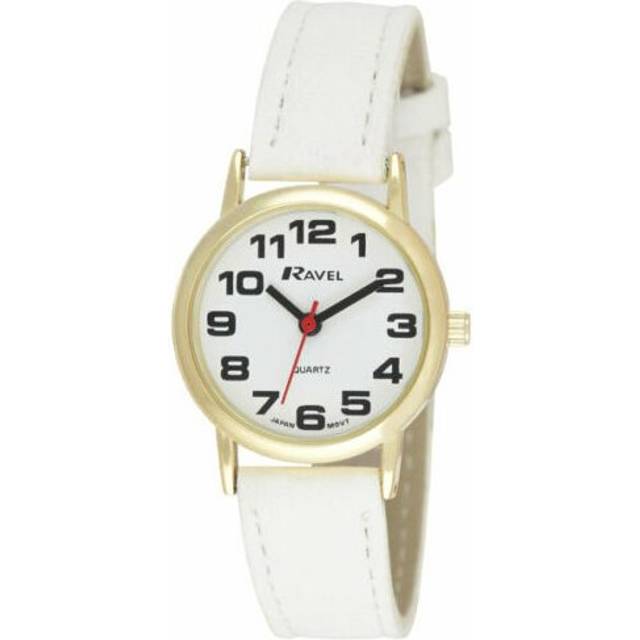 Ravel Ladies Easy Read White Dial & White Faux Leather Strap Watch R0105.34.2A - Gold