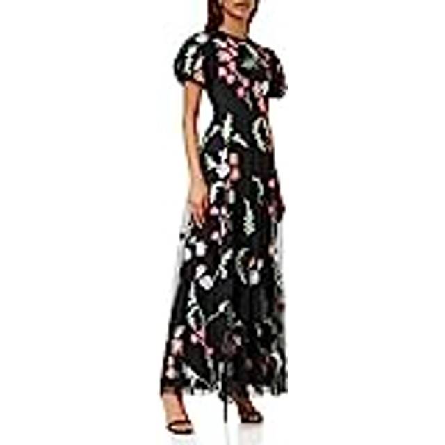 Maya Deluxe Floral Embroidered Maxi Dress, Black/Multi