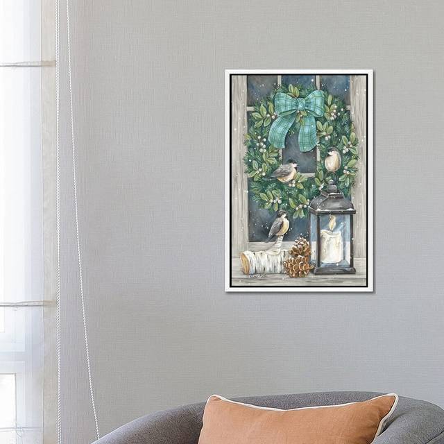 Winter Wreath by Diane Kater - Graphic Art Print on Canvas - White Framed (66.04cm H x 45.72cm W x 3.81cm D)