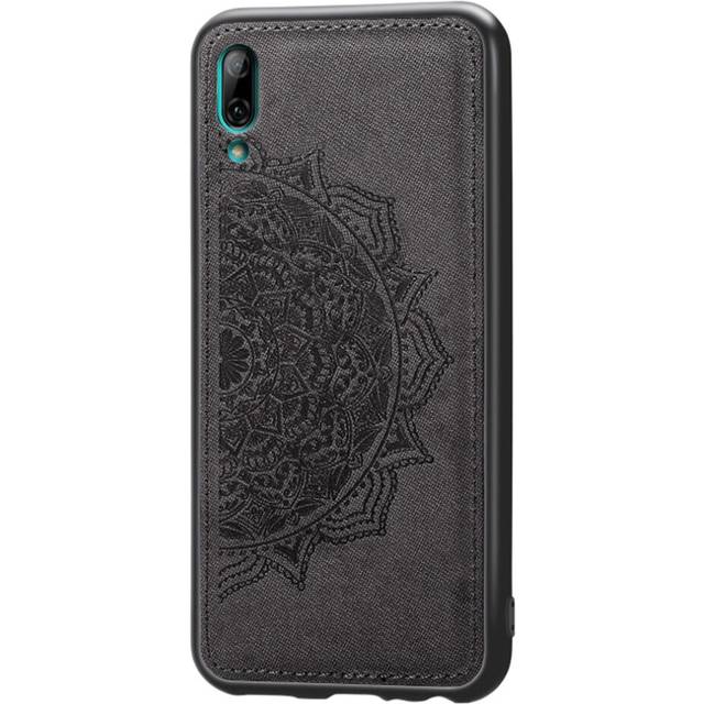 2PCS  Embossed Mandala Pattern Magnetic PC + TPU + Fabric Shockproof Case for Huawei Y7 (2019) without Fingerprint Hole(Black)
