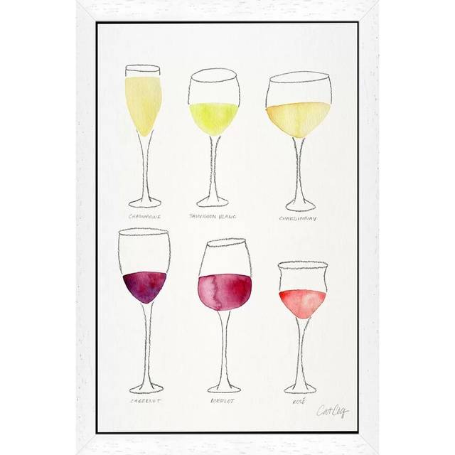 &#39;Wine Glasses&#39; Painting Print on Canvas - White Floater Framed (101.6cm H x 66.04cm W x 3.81cm D)