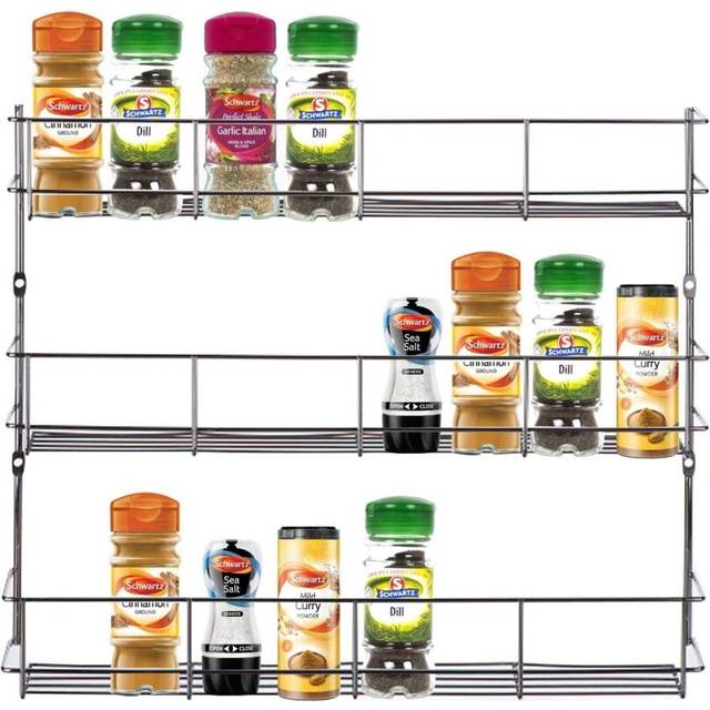 3 Tier Chrome Door Mounted Spice Rack Jar Holder Kitchen Cupboard