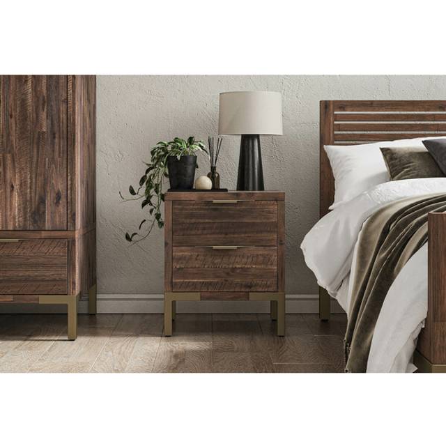 Solid Hardwood & Metal Bedside Tables and Cabinets - 2 Drawer Bedside Table - Madison Range - Oak Furnitureland