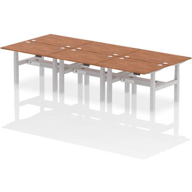 Air B2B 1200x800mm Height Adjustable 6P Bench Desk CP Walnut/Silver