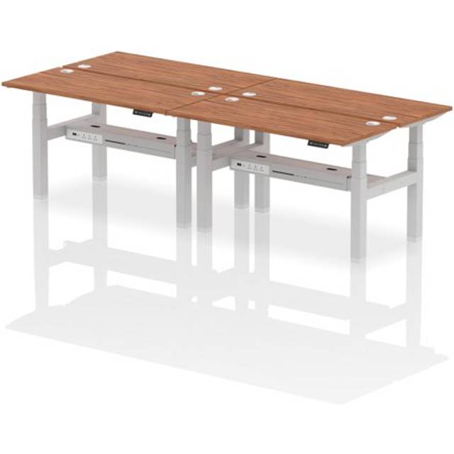 Air B2B 1400x600mm Height Adjustable 4P Bench Desk CP Walnut/Silver