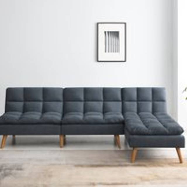 Cloud Fabric Corner Double Sofa Bed - Blue