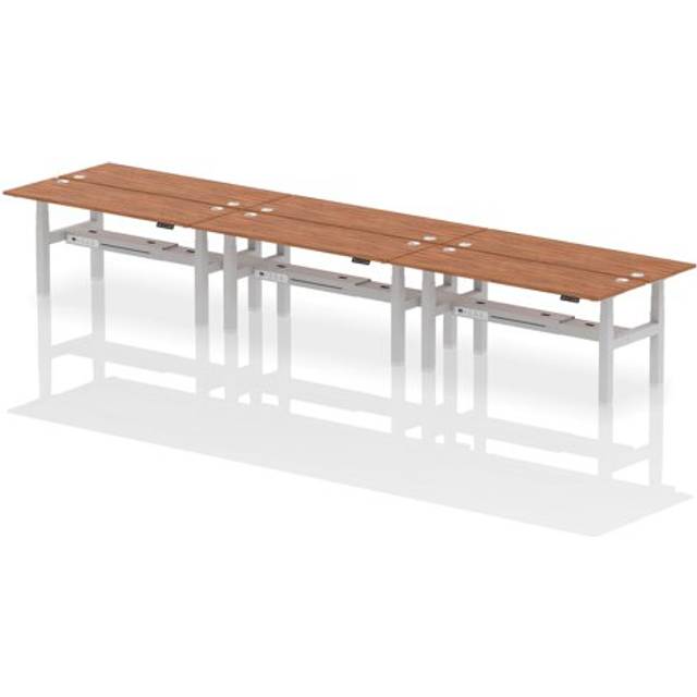 Air B2B 1800x600mm Height Adjustable 6P Bench Desk CP Walnut/Silver