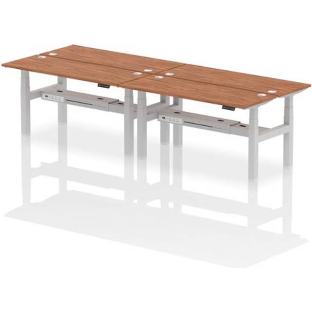 Air B2B 1600x600mm Height Adjustable 4P Bench Desk CP Walnut/Silver