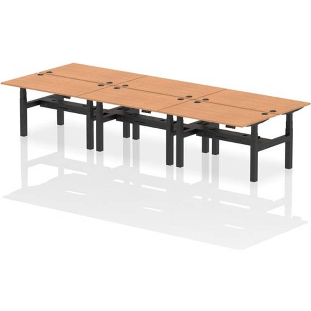 Air 1400 x 800mm Height Adjustable 6 Person Bench Desk Oak Top with Cable Ports