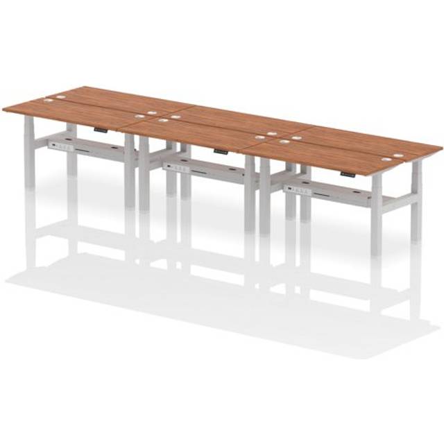 Air B2B 1400x600mm Height Adjustable 6P Bench Desk CP Walnut/Silver