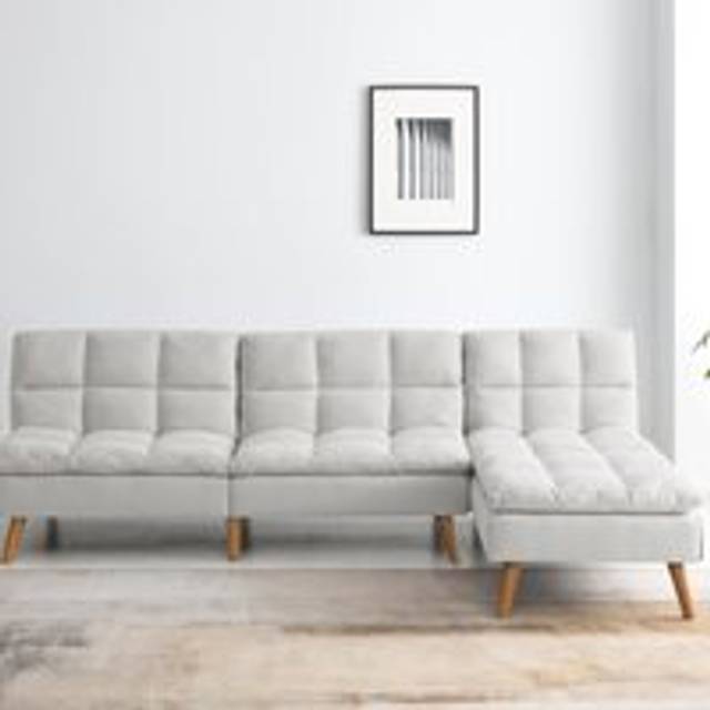 Cloud Fabric Corner Double Sofa Bed - Ivory