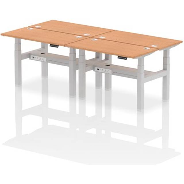 Air 1200 x 600mm Height Adjustable 4 Person Bench Desk Oak Top with Cable Ports