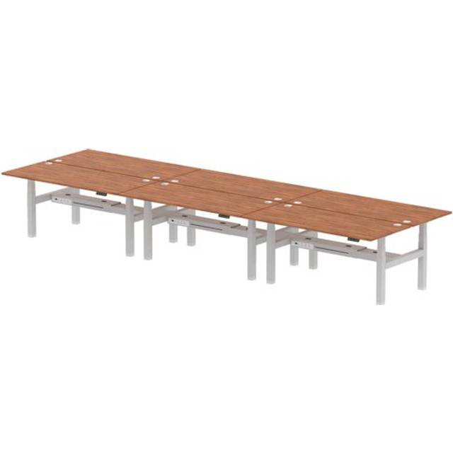 Air B2B 1800x800mm Height Adjustable 6P Bench Desk CP Walnut/Silver