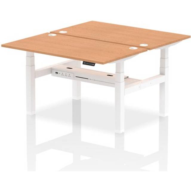 Air 1400 x 800mm Height Adjustable 2 Person Bench Desk Oak Top with Cable Ports