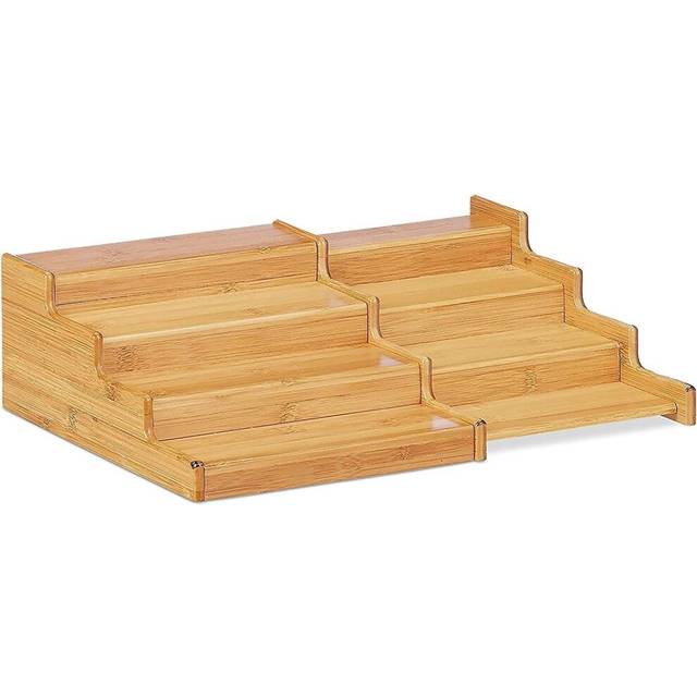 Bamboo Expandable Spice Rack Organizer 4-Tier Kitchen Cabinet Space Saver Shelf