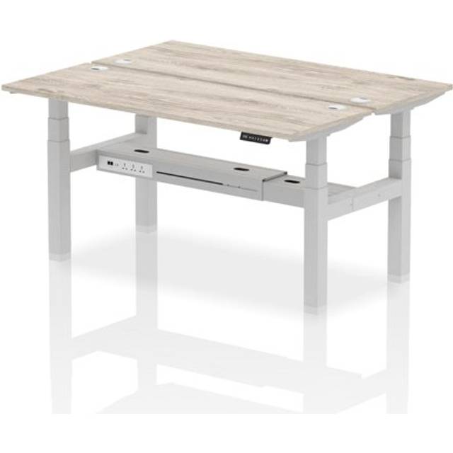 Air B2B 1600x600mm Height Adjustable 2P Bench Desk CP Grey Oak/Silver