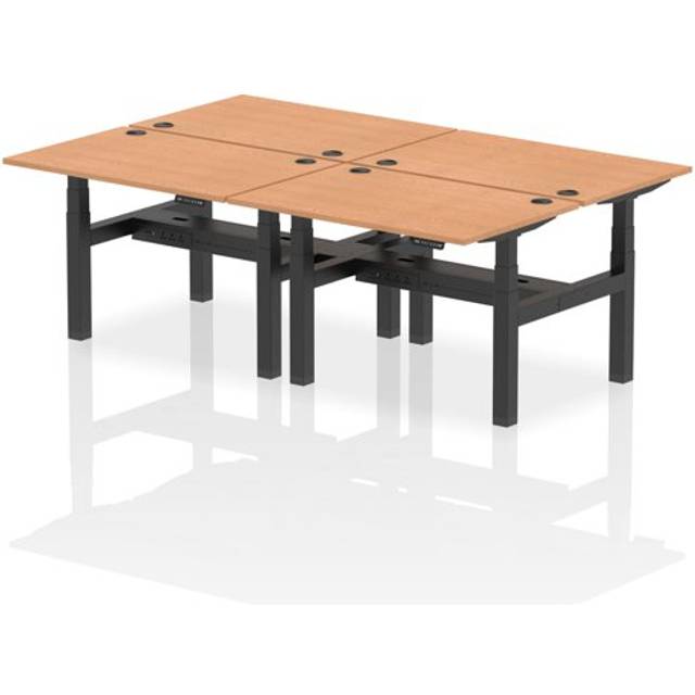 Air 1200 x 800mm Height Adjustable 4 Person Bench Desk Oak Top with Cable Ports