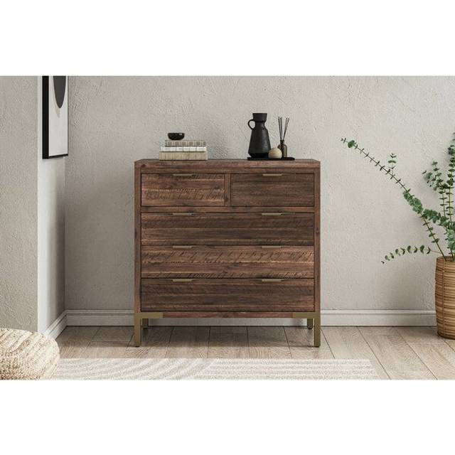 Solid Hardwood & Metal Chest of Drawers - 5 Drawer Chest - Madison Range - Oak Furnitureland