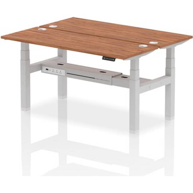 Air B2B 1600x600mm Height Adjustable 2P Bench Desk CP Walnut/Silver