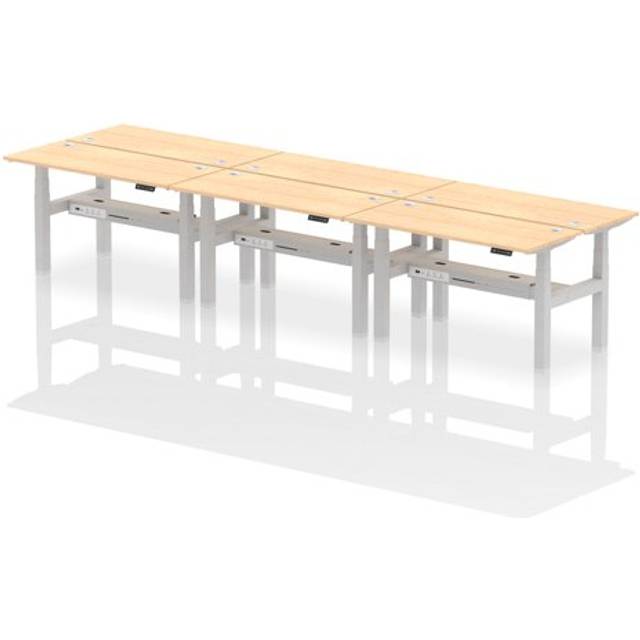 Air B2B 1400x600mm Height Adjustable 6P Bench Desk CP Maple/Silver