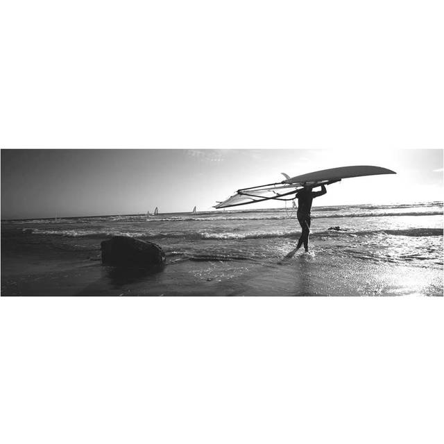 Man Carrying A Surfboard Over His Head On The Beach, Santa Cruz, California, USA (152.4 cm H x 50.8 cm W x 1.91 cm D)