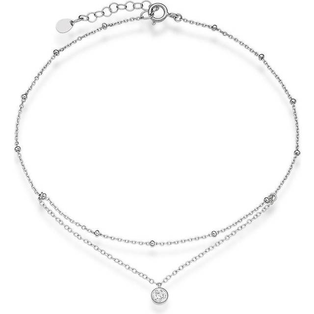 Silver Cubic Zirconia Anklet - Silver/Clear
