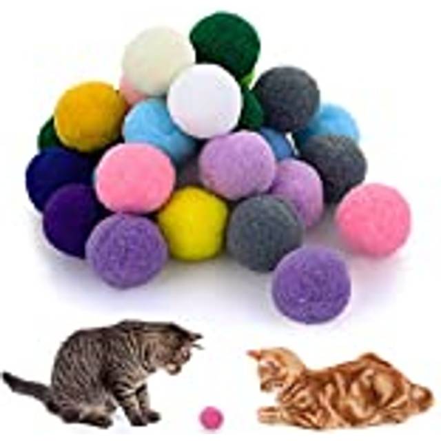 Cat Toy Balls, Soft Cat Balls 1Inch Kitten Pom poms Ball Cat Play Toy Indoor Cats Interactive Pompon Ball Toy (30 Pieces)