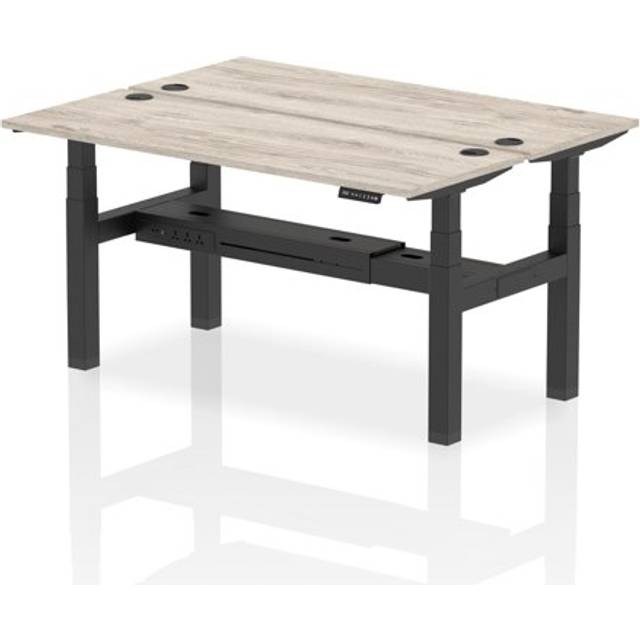 Air 1600 x 600mm Height Adjustable 2 Person Bench Desk Grey Oak Top with Cable P