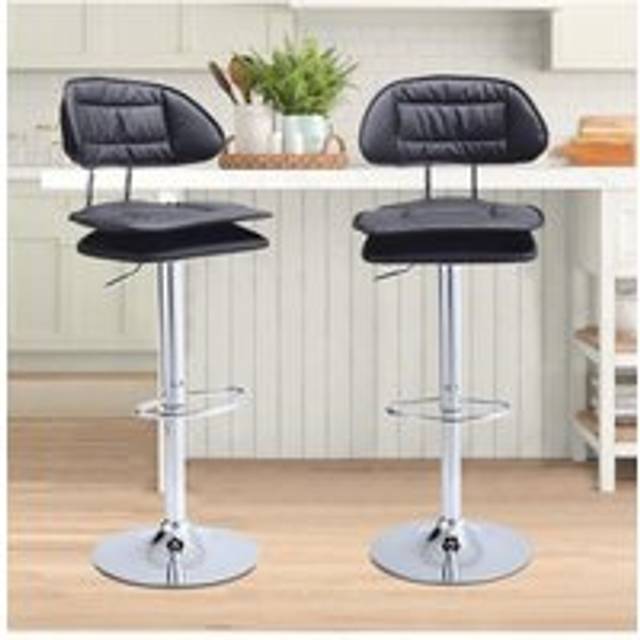 2Pcs Soft PU Leather Swivel Cloud Shaped Bar Stools with Metal Base - Black - One Size