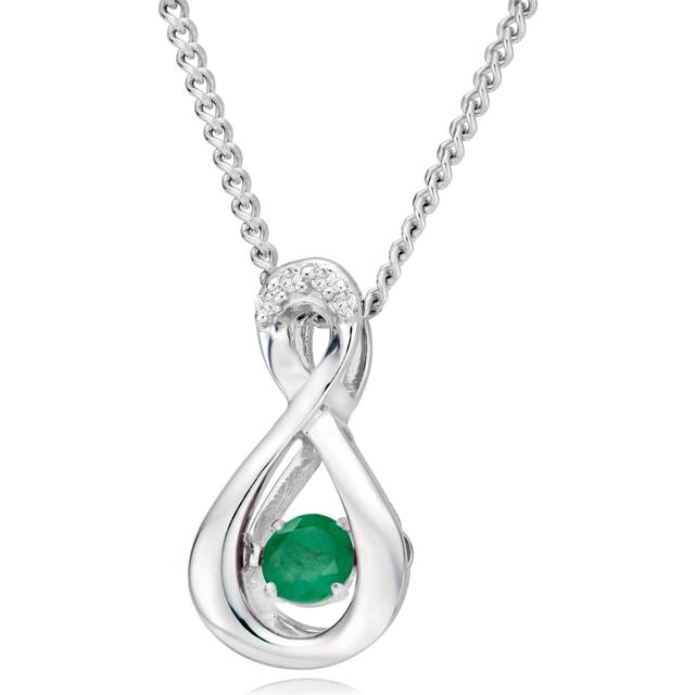 Dance 9ct White Gold Diamond Emerald Birthstone Pendant