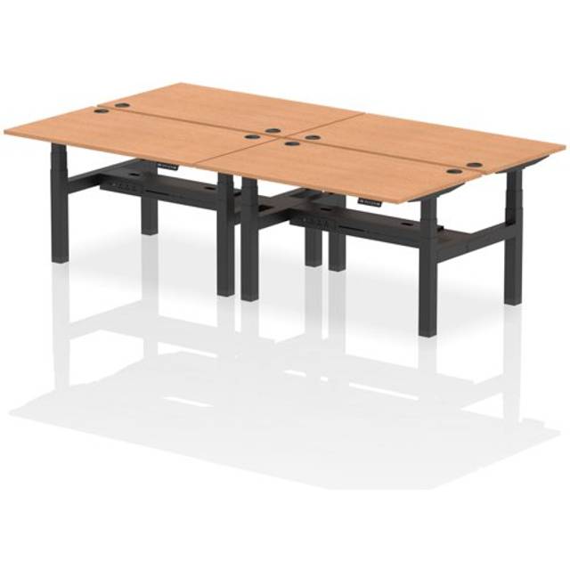 Air 1400 x 800mm Height Adjustable 4 Person Bench Desk Oak Top with Cable Ports