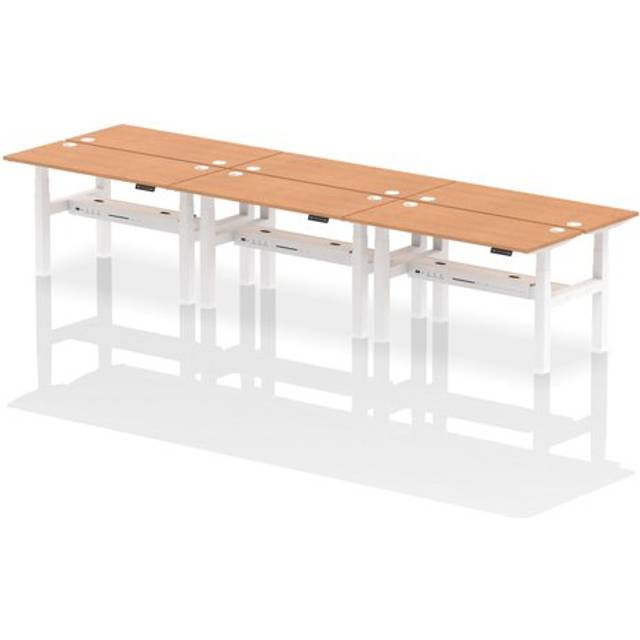 Air 1400 x 600mm Height Adjustable 6 Person Bench Desk Oak Top with Cable Ports