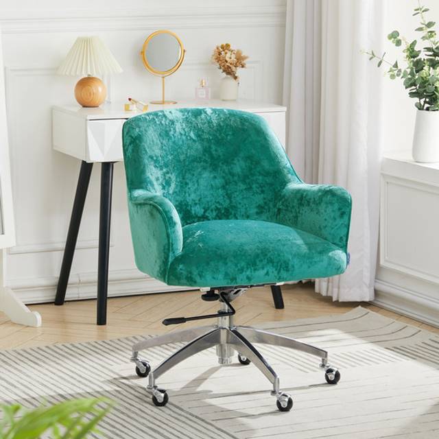 Livingandhome Velvet Upholstered Swivel Office Chair with Wheels - Light Green