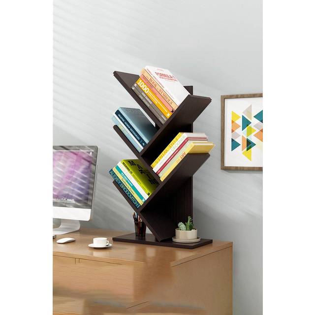 5 Tier Rustic Standing Tree Bookshelf - Black - One Size