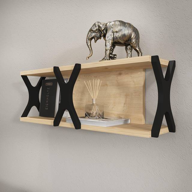 Seza Wall Shelf - Sapphire Oak Pattern and Black - Brown