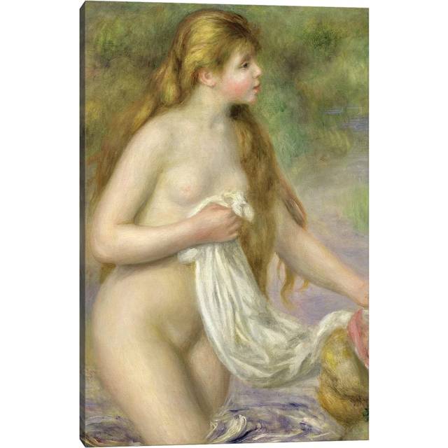 Bather with Long Hair, C.1895 by Pierre-Auguste Renoir - Wrapped Canvas Painting (20.32 cm H x 30.48 cm W)