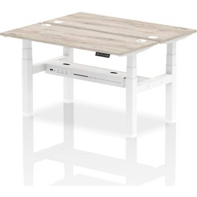 Air 1400 x 600mm Height Adjustable 2 Person Bench Desk Grey Oak Top with Cable P