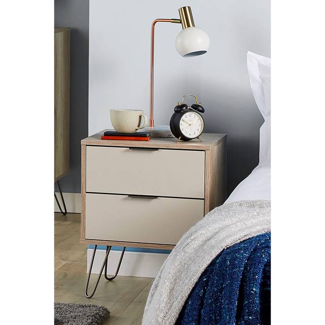 Esopus 2 Drawer Bedside Table, side table, lamp table Industrial Design - Brown (57cm H X 45cm W X 39.5cm D)