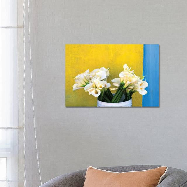 Mexico, Xico. Calla Lilies And Colorful Wall. by - Wrapped Canvas (66.04 cm H x 45.72 cm W)