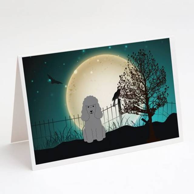 Halloween Scary Poodle Silver Greeting Cards and Envelopes Pack of 8