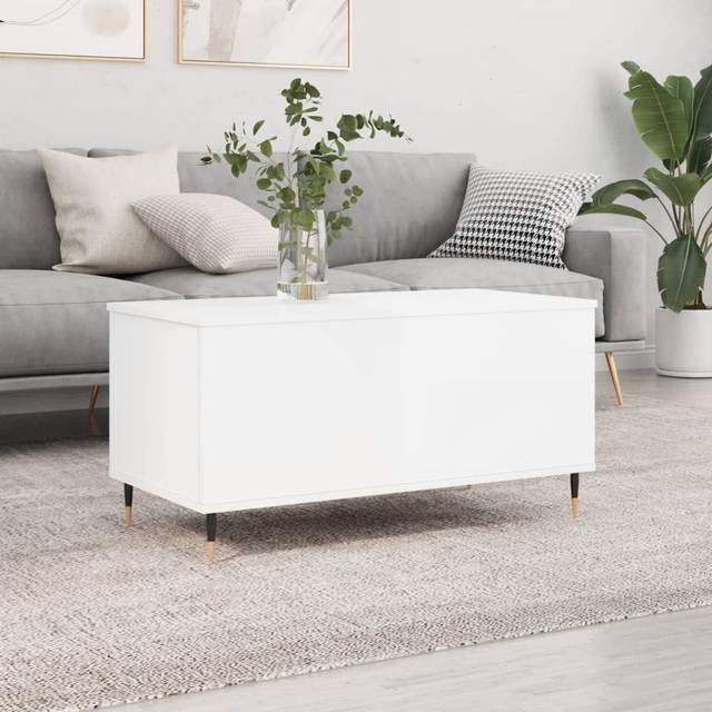 Dumond Coffee Table 90x44.5x45 cm Engineered Wood - High Gloss White (90cm L x 44.5cm W x 45cm H)