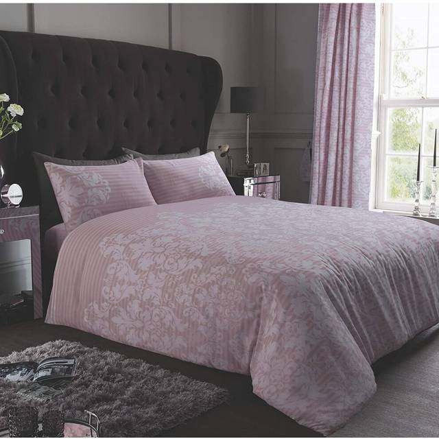Luxury Empire Damask Single Bed Duvet Quilt Cover Bedding Linen Set Blush Pink