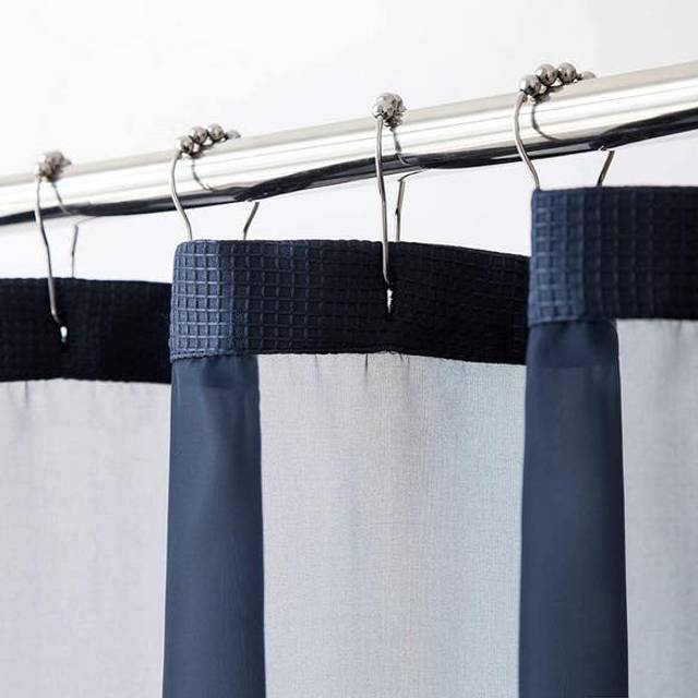 HomeRoots 399756 72 x 70 x 1 in. Navy Modern Grid Shower Curtain & Liner Set