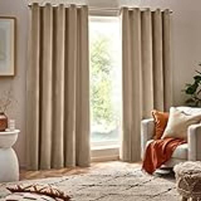 Yard Heavy Chenille Velvet Eyelet Curtains, Cream