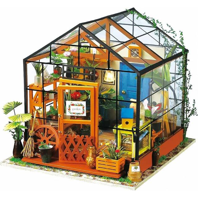 Robotime 3D DIY House Kit Greenhouse with LED Light Miniature Model Making Woodcraft DollhousePuzzle Challenge Gift