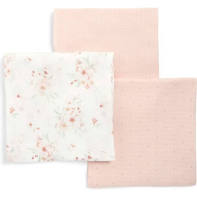 Mamas & Papas Large Floral Muslin Squares- 3 Pack, Pink/White