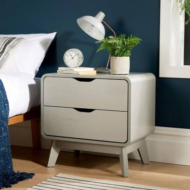 (Grey) Home Source Nordica 2 Drawer Bedside Table Storage Unit